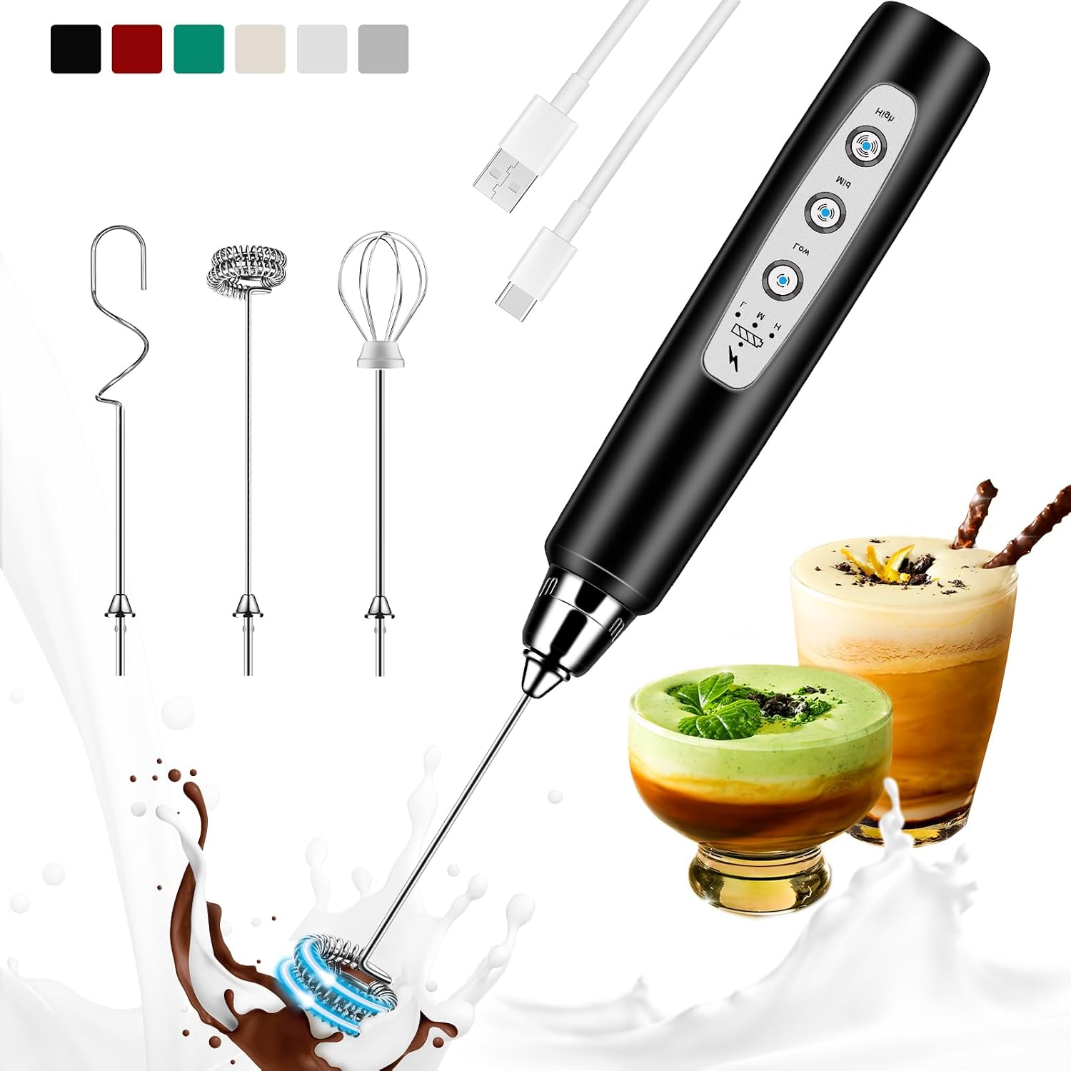 Electric Milk Frother Handheld - Montalatte Ricaricabile Portatile, Frullino Elettrico a