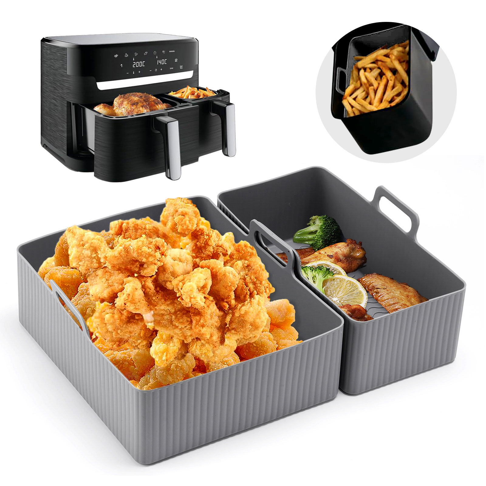Air Fryer Silicone Pot Liner - 2 pz Set Silicone Friggitrice Ad